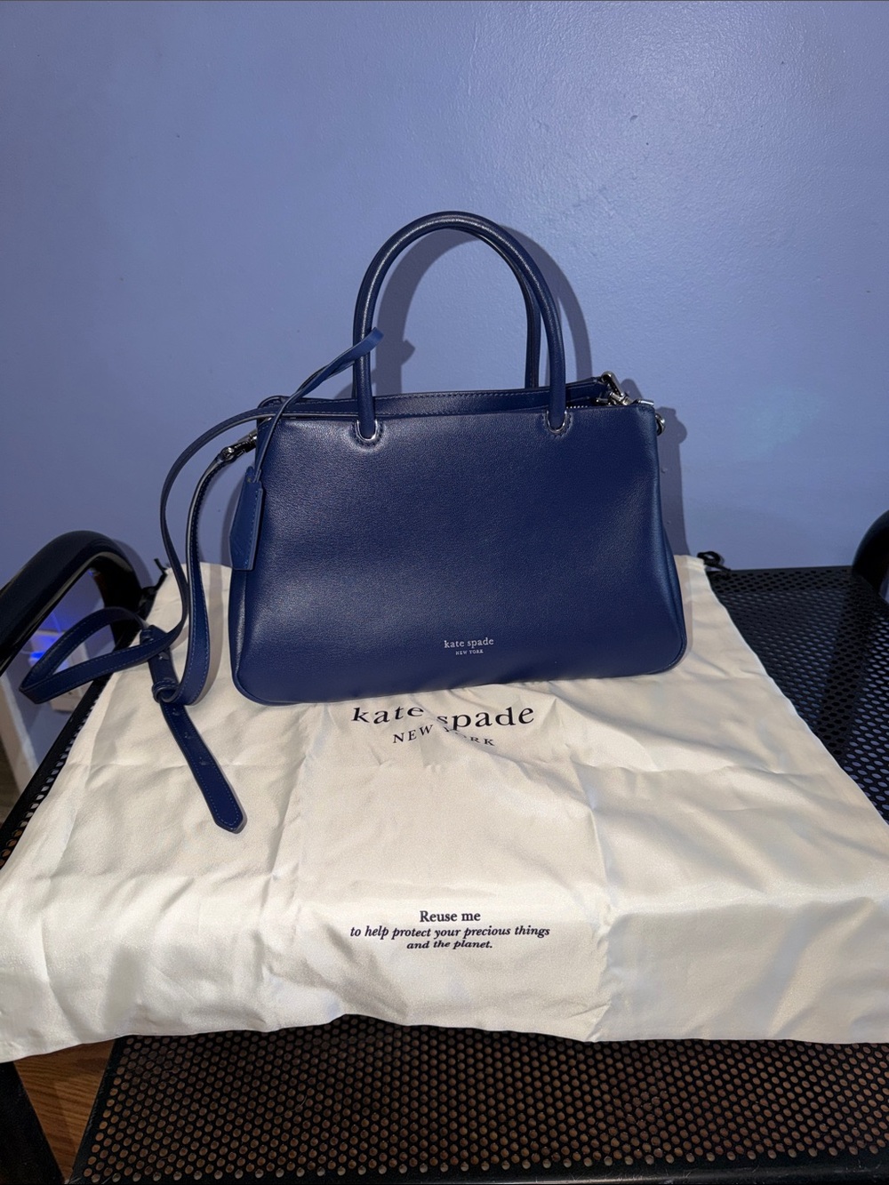 kate spade navy leather satchel with detachable strap